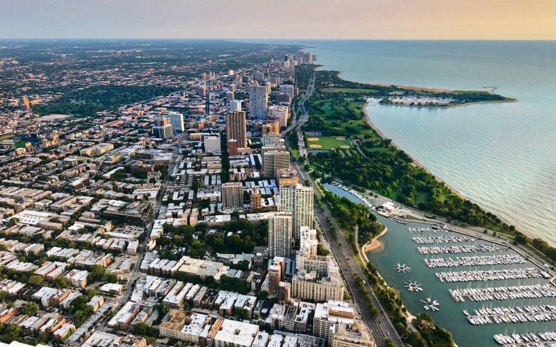 an aerial of Chicago